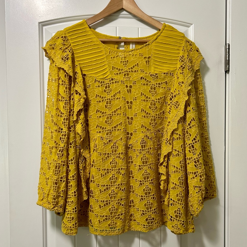 Anthropologie Yellow Lace Blouse - Picture 2 of 7
